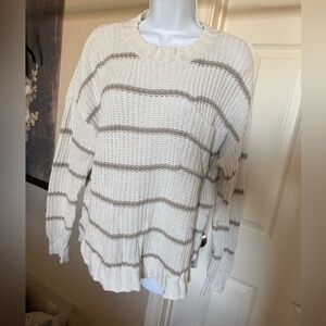 American Eagle Outfitters Cream and Gray Striped Sweater